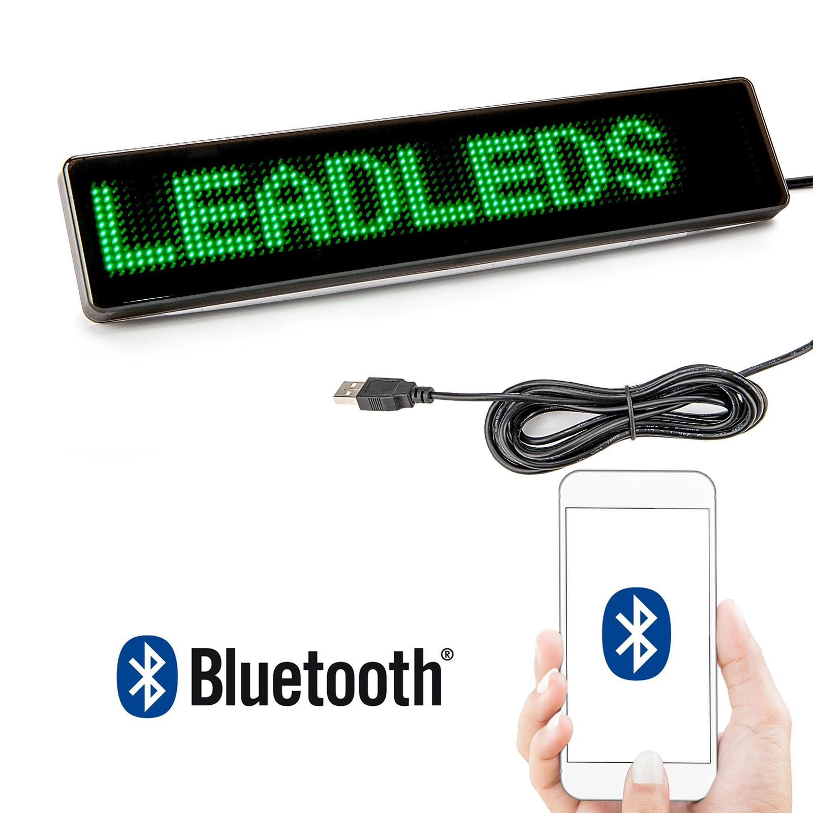 Leadleds Bluetooth LED Car Sign Message Board DC5V USB Powered with 2pcs Suction Cups for Car Windows Storefront