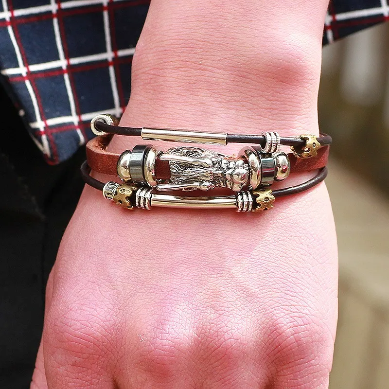 Модный мужской крутой браслет из натуральной кожи Пряжка для мужчин браслеты-манжеты дешевые китайские ювелирные изделия на волосы
