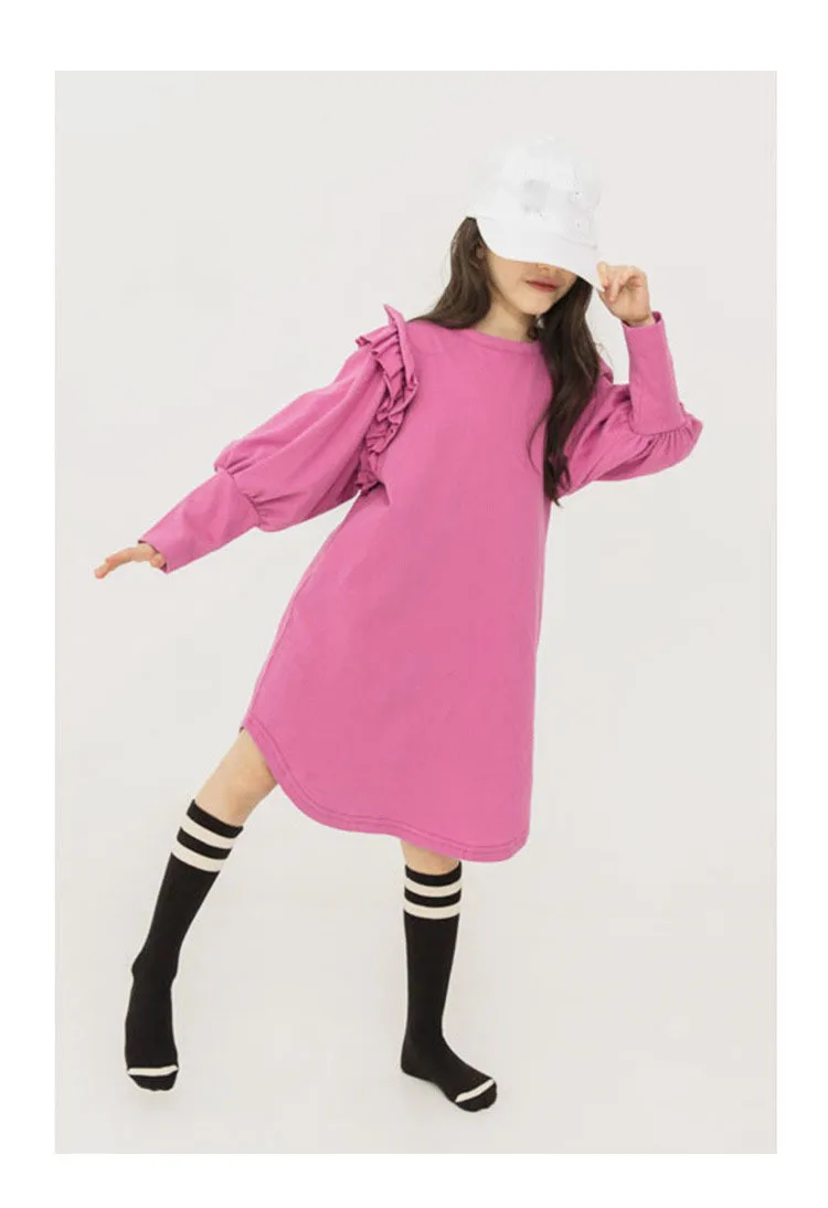 Back To School Clothing Autumn Teens Kids Dress For Girls Lantern Sleeve Dress Girl Children Purple Black Sweatshirts Dress (11)