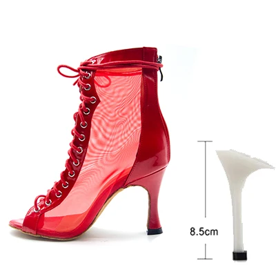 Women Dance Boots For Ladies High Heel Flannel Ballroom Modern Dance Shoes Black  Gilrs Soft Sole Bachata Salsa Dancing Shoes RED-8.5CM