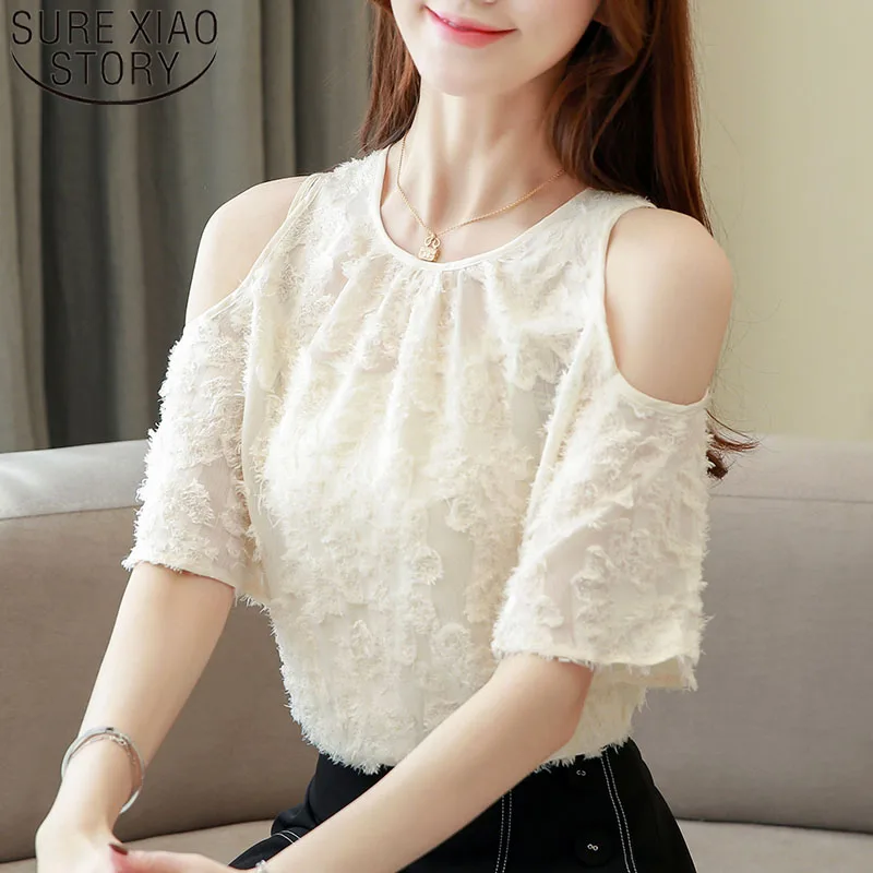 

2019 Summer Fashion Women Blouses Short Sleeve Off Shoulder Women Tops Casual O-neck Elegant Women Clothing Office Lady 5566 50