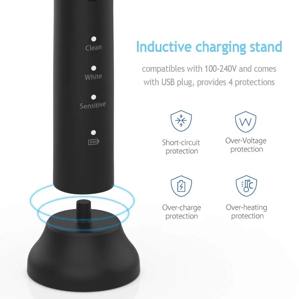 Ceny Lachen RM T5B elektryczne szczoteczki do zębów szczoteczka soniczna szczoteczka do zębów z 4 końcówki do szczoteczek i zegar 3 tryby ładowania USB 60 dni pracy na baterii IPX7