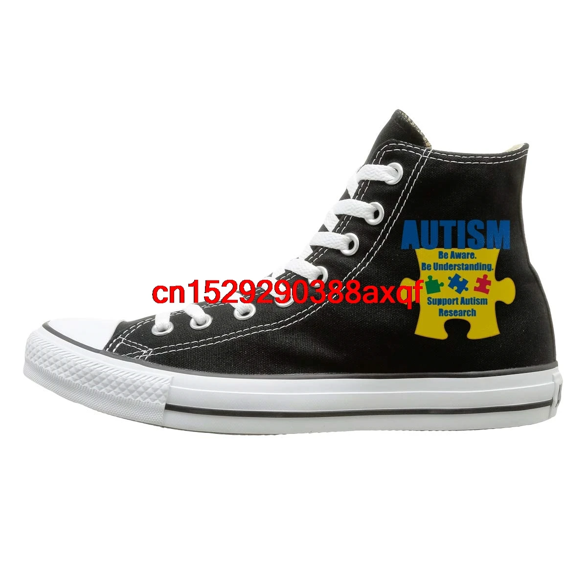 

Womens Mens Custom High-Top Lace Up Canvas Shoe,Puzzle Piece Shaped Autism Awareness Car Trainers Sneaker for Men Women