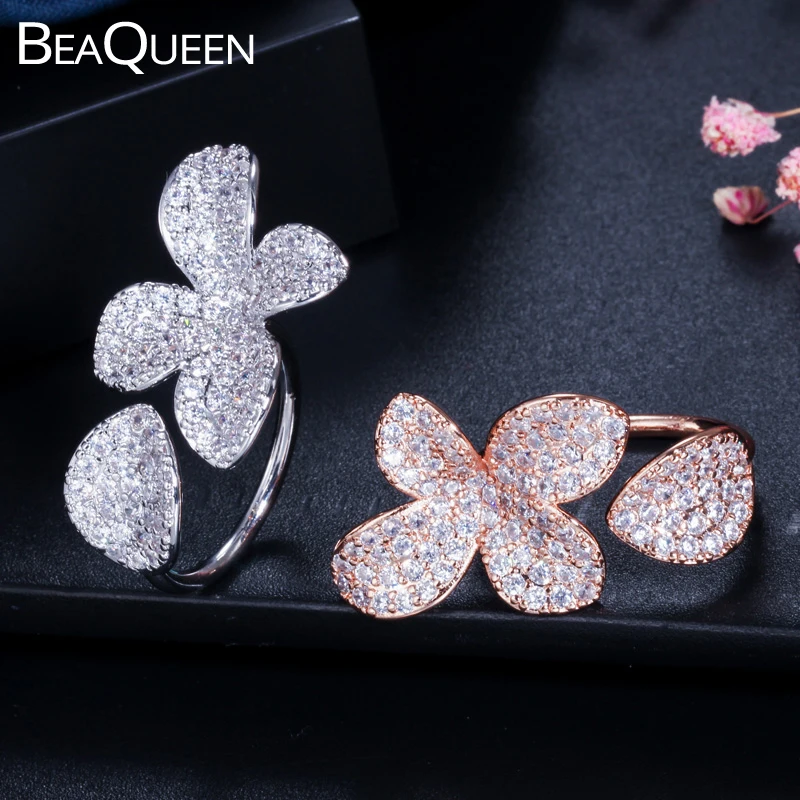 BeaQueen блестящие кубические циркониевые выложенные розы открытые регулируемые