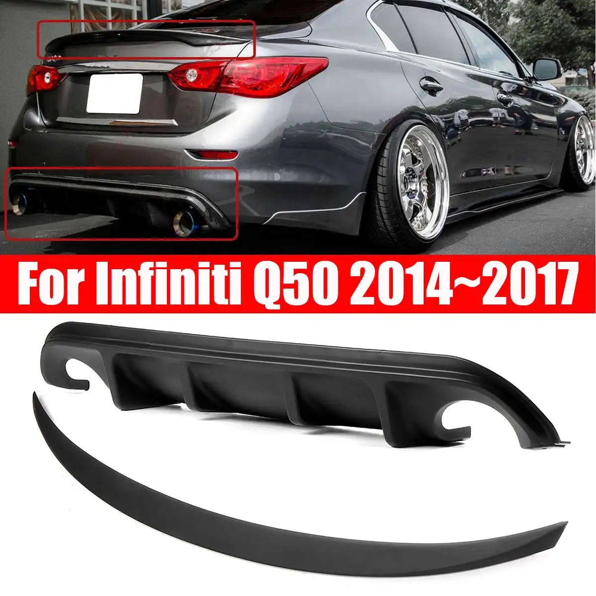 

2pcs for AQ Style Rear Bumper Diffuser for JDM Style Trunk Spoiler For Infiniti Q50 2014~2017