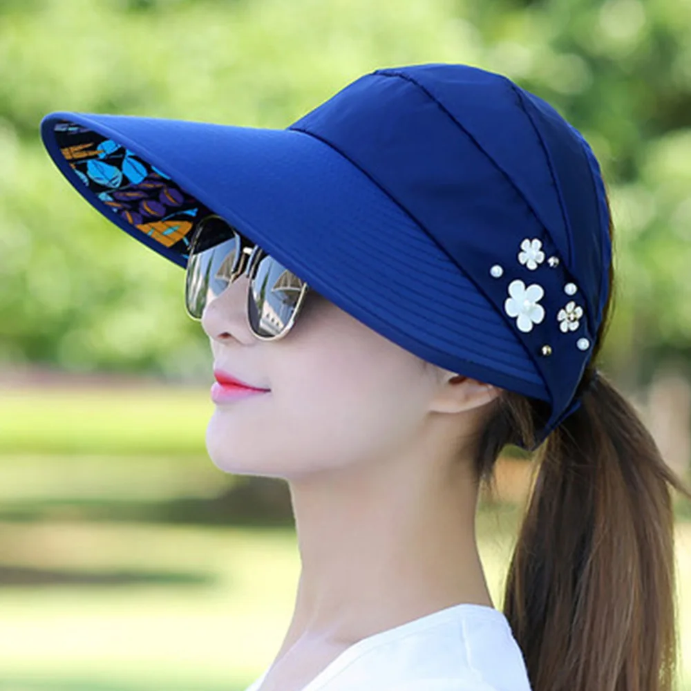 Летние шляпы для отдыха мягкая шляпа женская многоцветная Регулируемая Защита от солнца Snapback Женская мода уличные шляпы - Цвет: navy