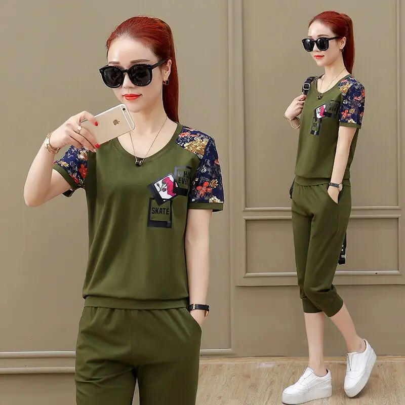 

BONJEAN 2020 Women's Bikes Shorts Pants And Female T-shirt Two Piece Set Tracksuit Summer Suits