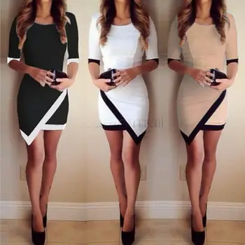 

Elegant Half Sleeve Party Club OL Office Lady Mini Dress Irregular Tunic Split Clothes New Women Sexy Formal Bandage Dress