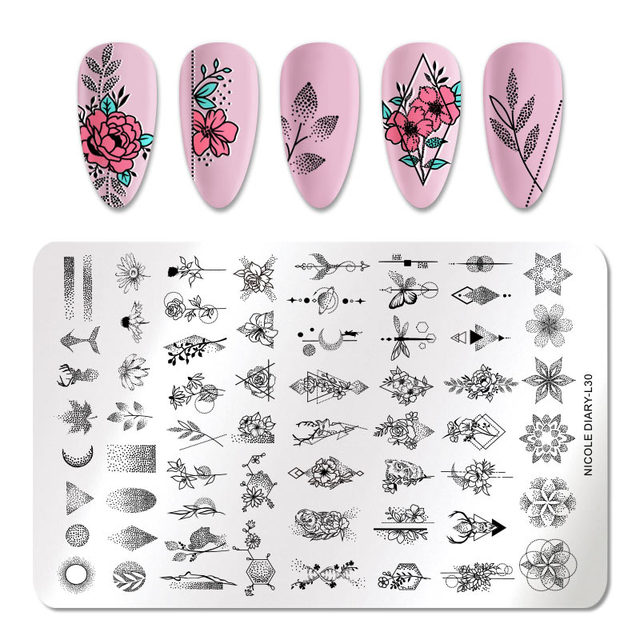 DIARY Flower Leaf Nail Stamping Plates Cute Abstract Face Lines Stamp Template Nail Art Image Printing Stencil Tools