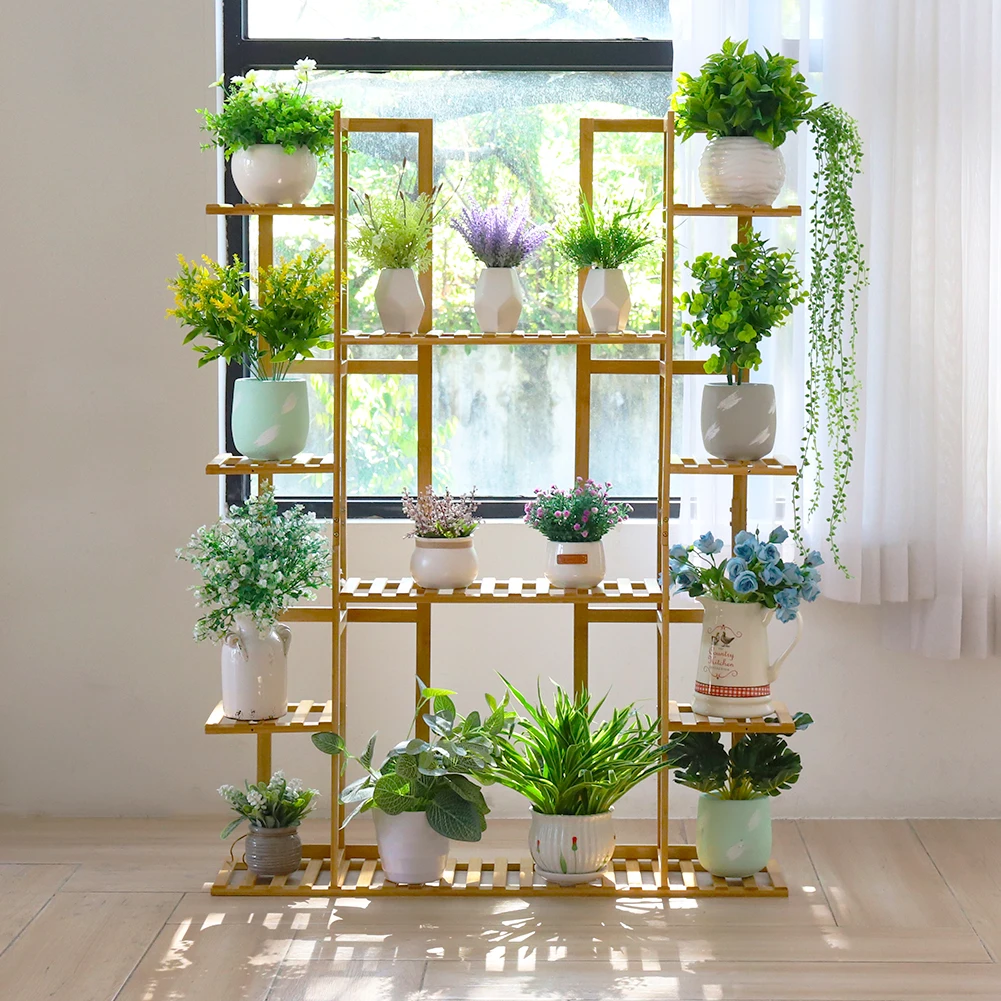 9 Tier Bamboo 17 Potted Plant Stand Rack Multiple Flowerpot Holder Shelf Indoor Outdoor Planter Display Shelving Unit Patio plant stand