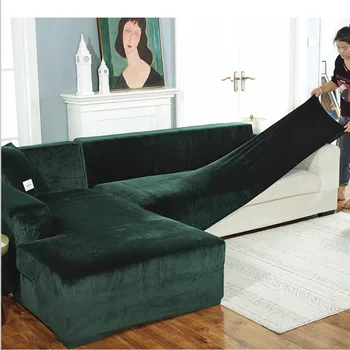 

Velvet Plush L Shaped Sofa Elastic Furniture Couch Slipcover for Living Room Stretch Slipcover Couch Cover with Pillowcase