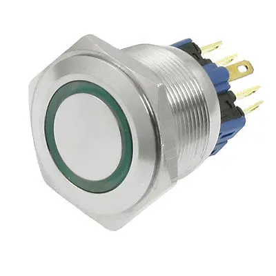 

25mm Thread Green Lamp Momentary Stainless Push Button Switch 6 Pins