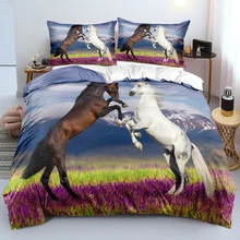 

Brown White Horse Bed Linen Set Duvet Cover with Pillowcases Single Double Queen King Size Quilt Shell Bedding Set for Bedroom