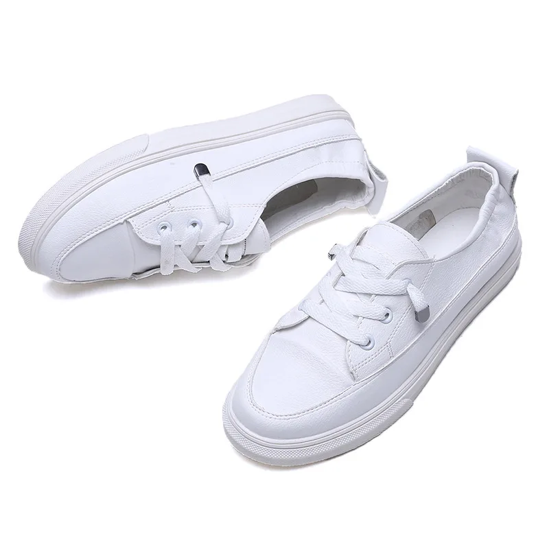 

New Spring and Summer With White Shoes Women Flat Leather Canvas Shoes Female White Board Shoes Casual Shoes Female