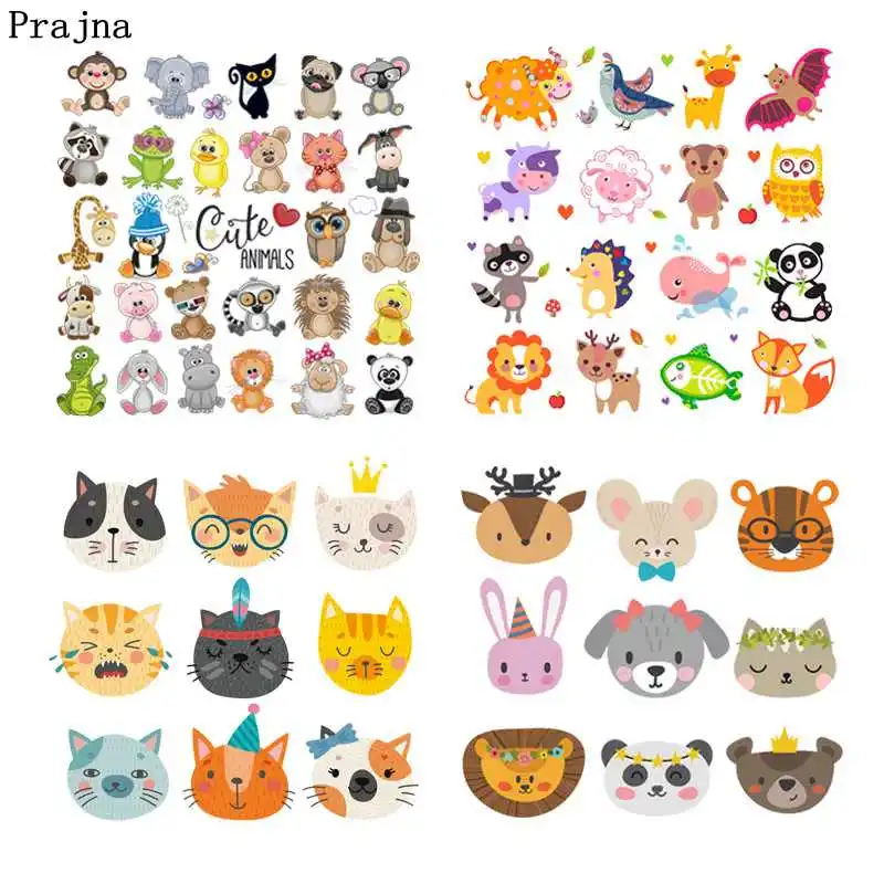 

Prajna Cartoon Animal Iron On Heat Transfers Cute Unicorn Owls Ironing Stickers On Kids Clothes DIY Iron On Patches For Clothing