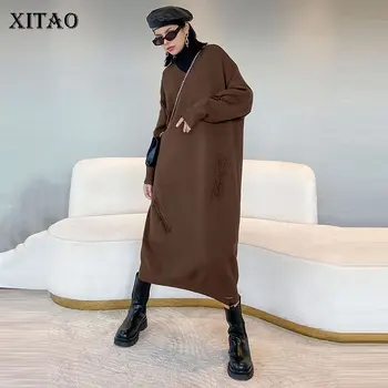 

XITAO Knitted Dress Women Knitted Pullover Small Fresh 2020 Autumn Solid Color Elegant Goddess Fan Minority Dress DZL2169