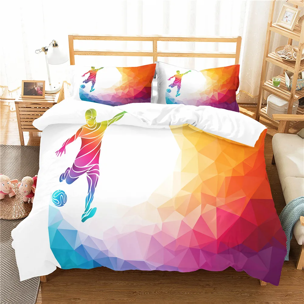 

3D Bed Linen Bedding Clothes Gradient Color Printed Home Textile Play Football with Pillowcases Bedding Linens for Boy