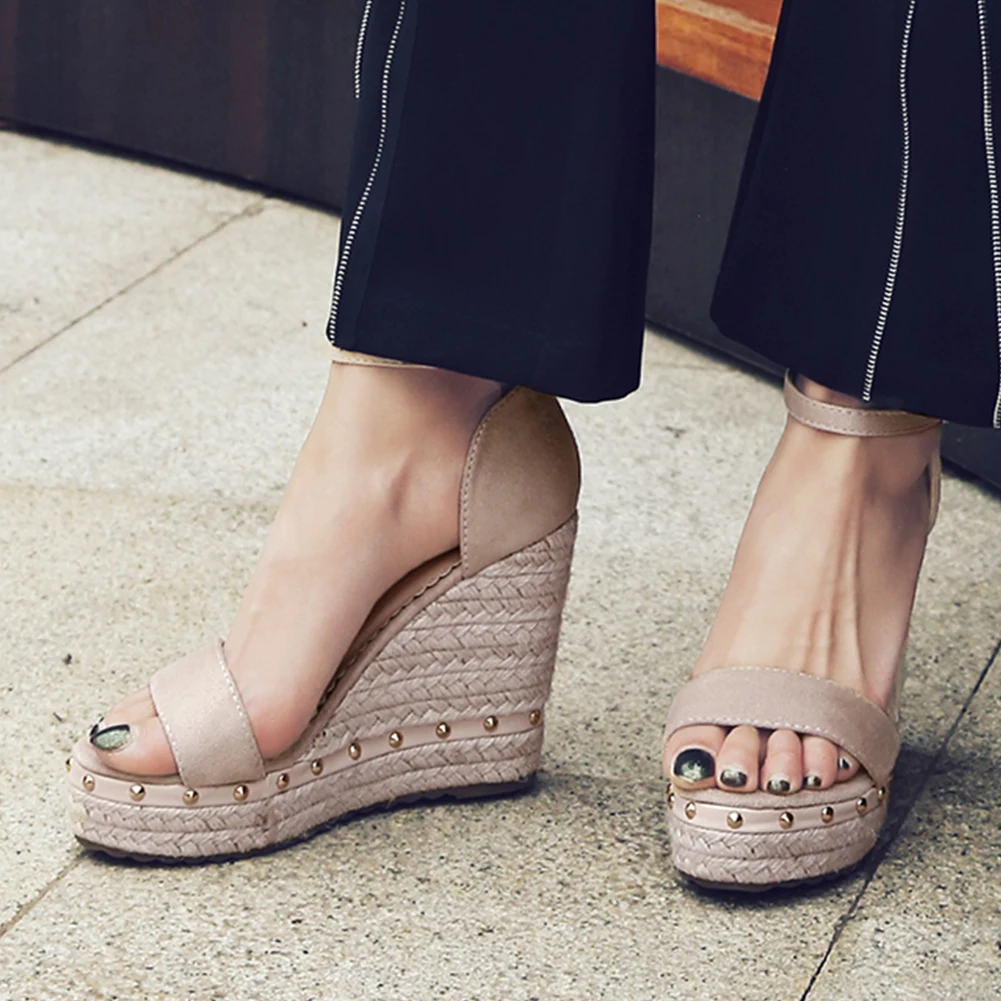 

Karinluna Hot Sale 2020 Large Size 43 Wedge High Heels Party Sandals Woman Shoes Open Toe Buckle Strap Shoes Women Sandals
