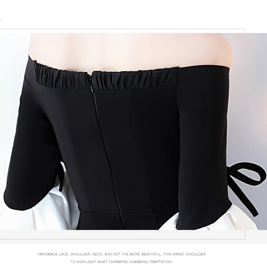 Вечернее платье с оборками, рукав до локтя, Robe De Soiree, вырез лодочкой, черные вечерние платья с разрезом, с открытыми плечами, официальное платье LX355