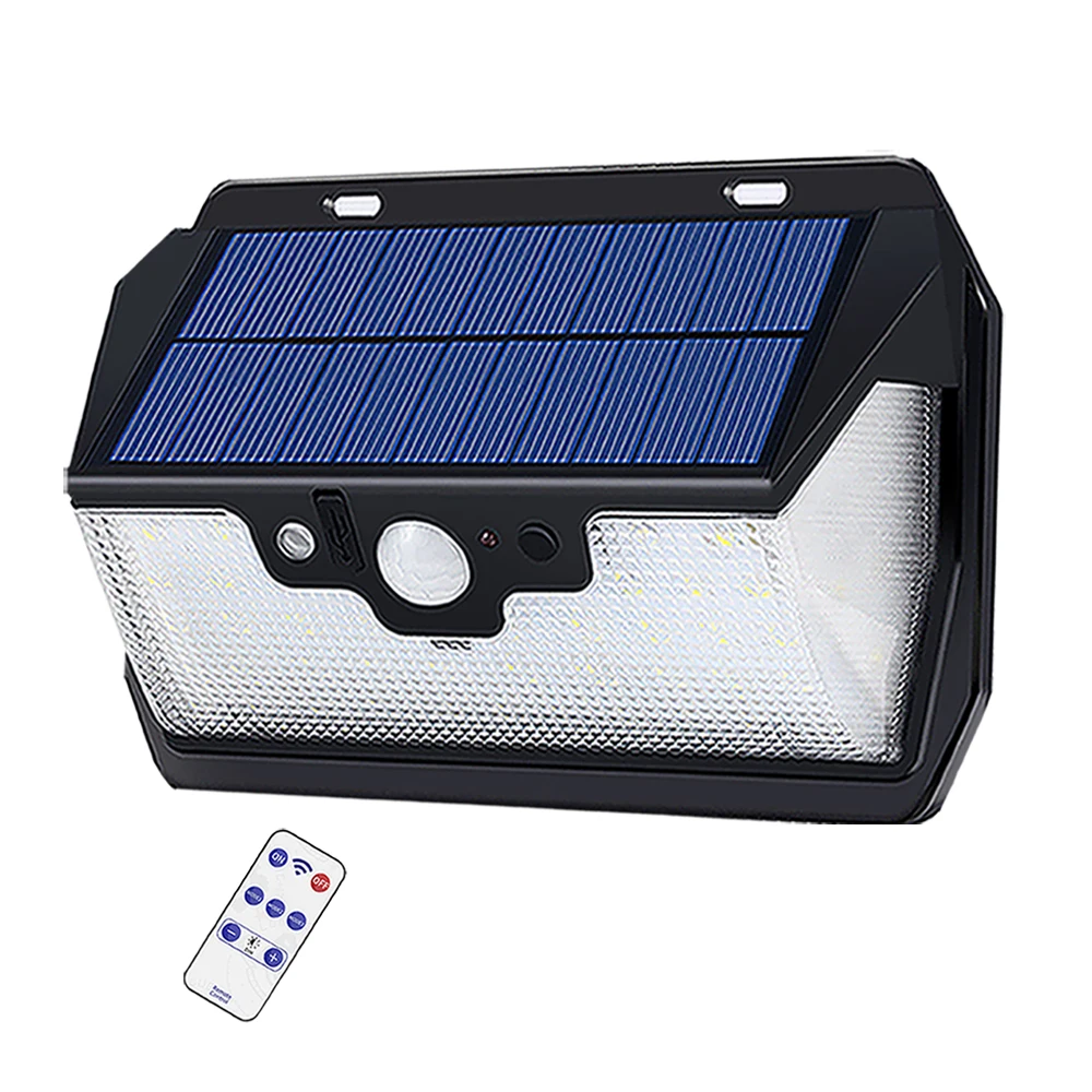 

55 LED 900lm Solar Light remote control radar smart 3 side lighting Lights Outdoor 2030 cam street wall lamp yard camp&