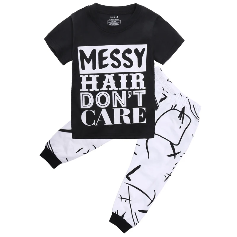 

Pudcoco US Stock 2pcs children set!!Toddler Kids Baby Girls Black Letter T-shirt Tops+White Catton Long Pants Leggings Outfit