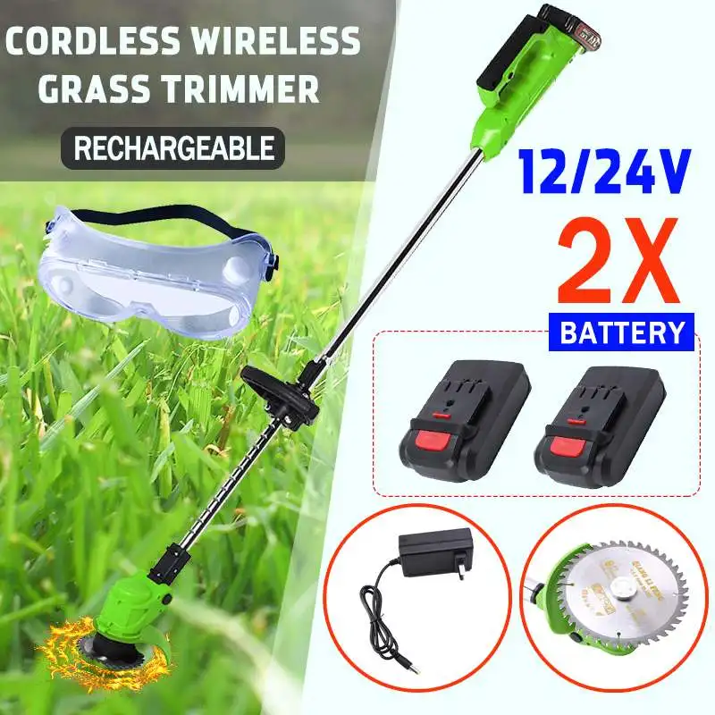 US $56.92 Cordless Electric Grass Trimmer Adjustable Lawn Mower Home Diy Garden Pruning Cutter Powerful Garden Tools With 2pcs Battery