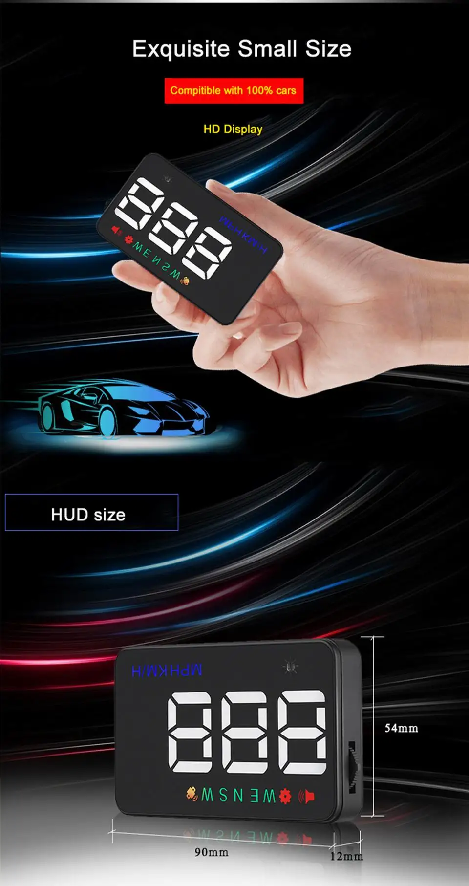 HUD A5 3,5 дюймов OBD II лобовое стекло автомобиля HUD Дисплей с gps Предупреждение об усталости скорости