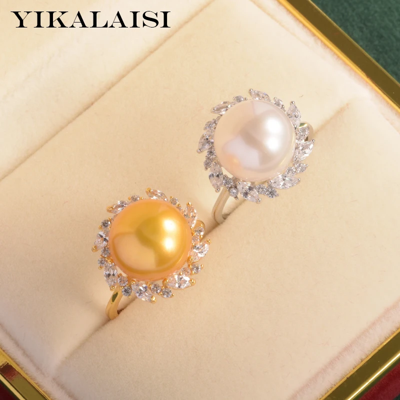 

YIKALAISI 925 Sterling Silver Rings Jewelry For Women 11-12mm Oblate Natural Freshwater Pearl Rings 2021 Fine New Wholesales