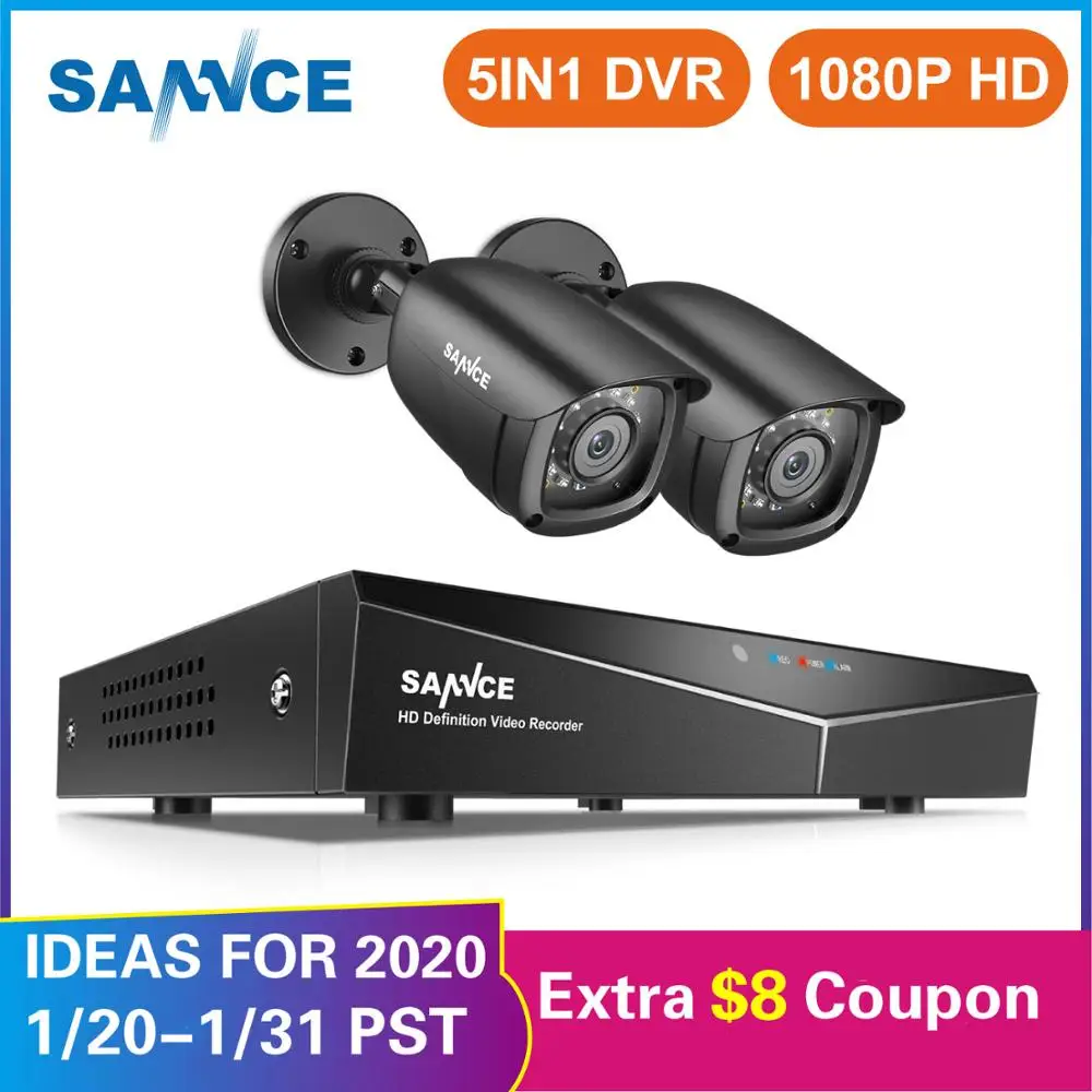 SANNCE 4CH 1080P CCTV System 1080N 5IN1 HDMI DVR With 2PCS 4PCS Outdoor Weatherproof Camera Home