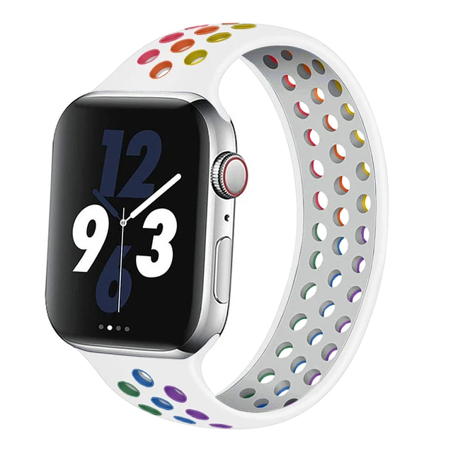 Solo Loop strap For Apple Watch Band 44mm 40mm 38mm 42mm Breathable silicone Elastic Belt bracelet band iWatch Series 3 4 5 SE 6 pride white