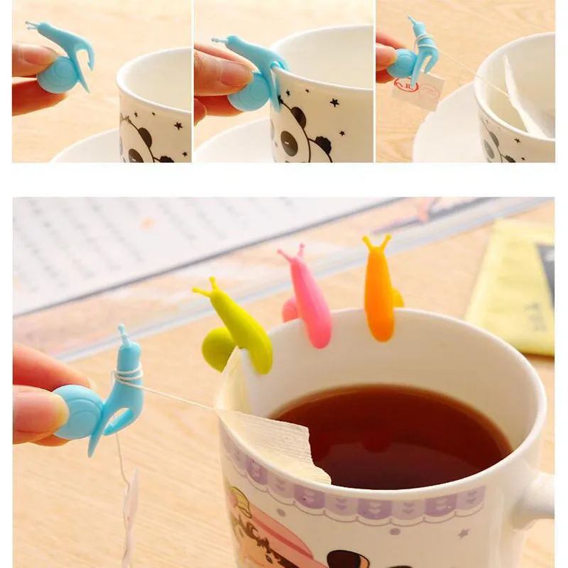 

10pc Mini Snail Shape Tea Bag Holder Cup Silicone Tea Tools Randome Color Tea Clips Mug Hanging Cup Decoration Tools Supplies