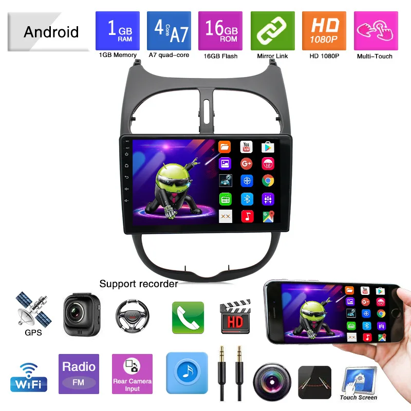 Мультимедийный плеер для Peugeot 206 Citroen C2 Android 2 Din Wi Fi GPS навигация стереоприемник