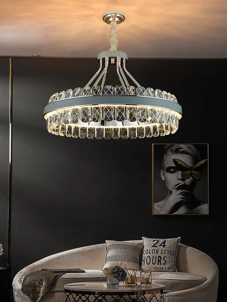 K9 Crystal Postmodern Luxury Chandelier Lighting For Dining Living Room Bedroom Villa Hanging Lamp Round Leather LED Chandeliers