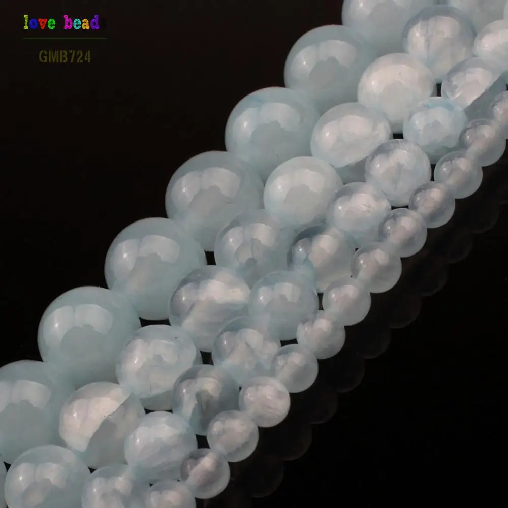 

4/6/8/10mm Aquamarines Stone Beads Light Blue Jades Stone Round Loose Beads for DIY Beaded Bracelet Jewellery Making 15'' strand