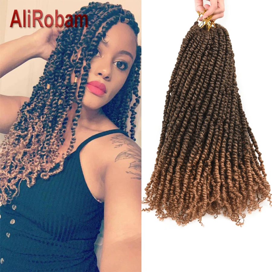 AliRobam Passion Twist Hair Crochet Braids Synthetic Ombre Pre looped Fluffy Spring Bomb Twists Braiding Extensions |