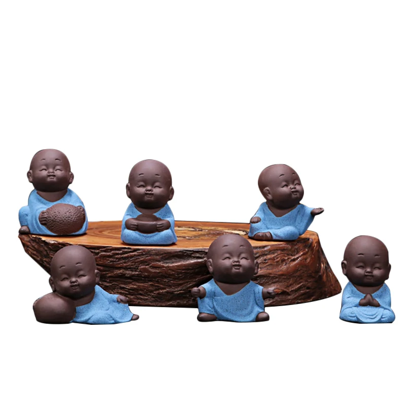 

2PCS/Lot Mini Tea Pets Purple Clay Figurines Kung Fu Tea Set Accessories Decor Cute Monk Statue Crafts Boutique Potted Ornament