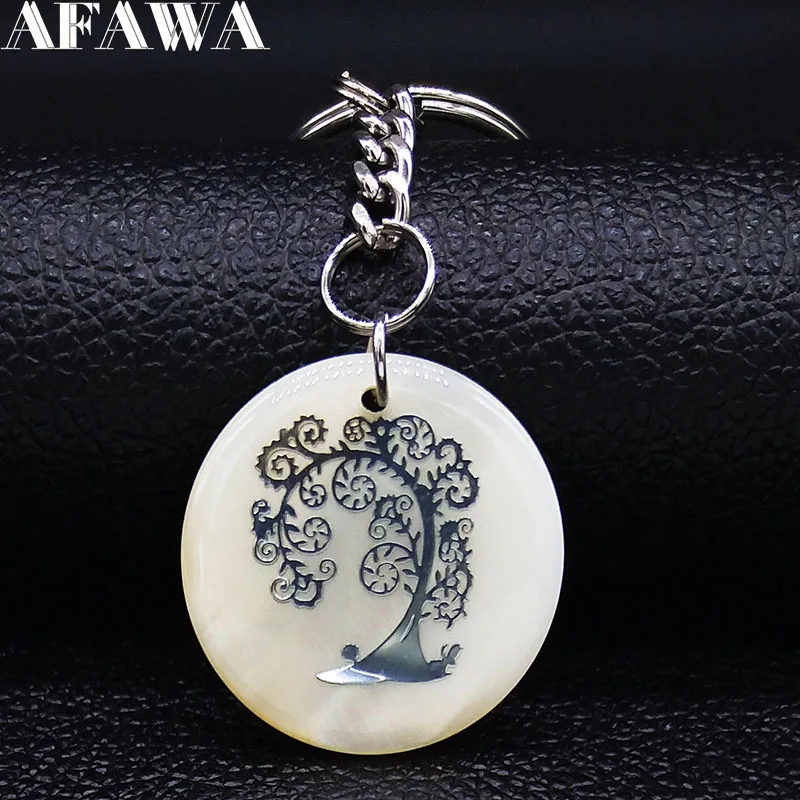 

2019 Tree of Life Stainless Steel Shell Keychain for Women Silver Color Key Chain Jewelry acero inoxidable joyeria mujer K77659B