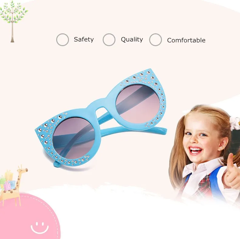 XojoX, детские солнцезащитные очки для девочек, модные солнцезащитные очки с бриллиантовым сердцем, высококачественные Стразы в форме сердца, детские очки UV400