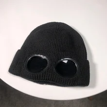 Вязанная Шерстяная Шапка-бини для взрослых; зимняя массивная шапка Beany со стеклом; CZL8693