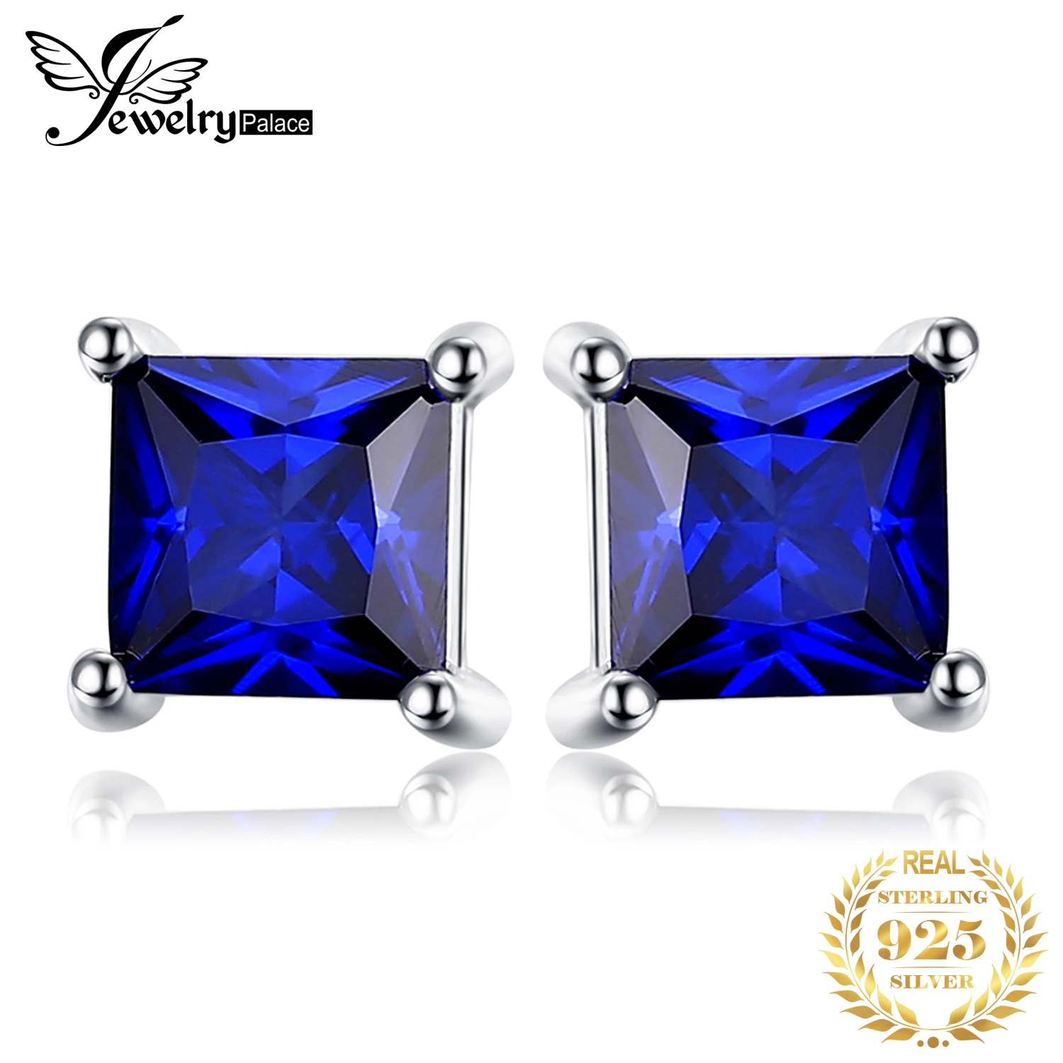 Jewelrypalace квадратный 0.8ct создан синий сапфир серебро 925 Серьги гвоздики для Для