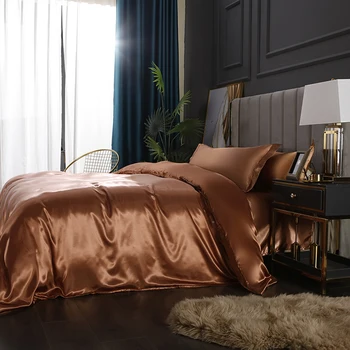 Rayon Bedding Sets Luxury Satin Bedding Kit Duvet Cover Sets Queen King Size Bed Cover Set No Filler 200x200/ ለማጽ መንጸፍ ዓራት - Image 4