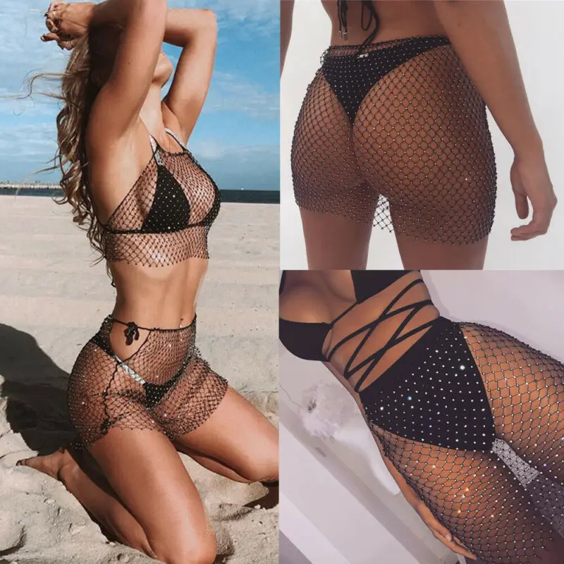 Женская прозрачная сетчатая блестящая вечерняя Коктейльная мини юбка накидка на