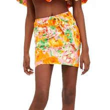 Летние юбки женские Повседневная Высокая талия юбка женская одежда с принтом оранжевая короткая юбка