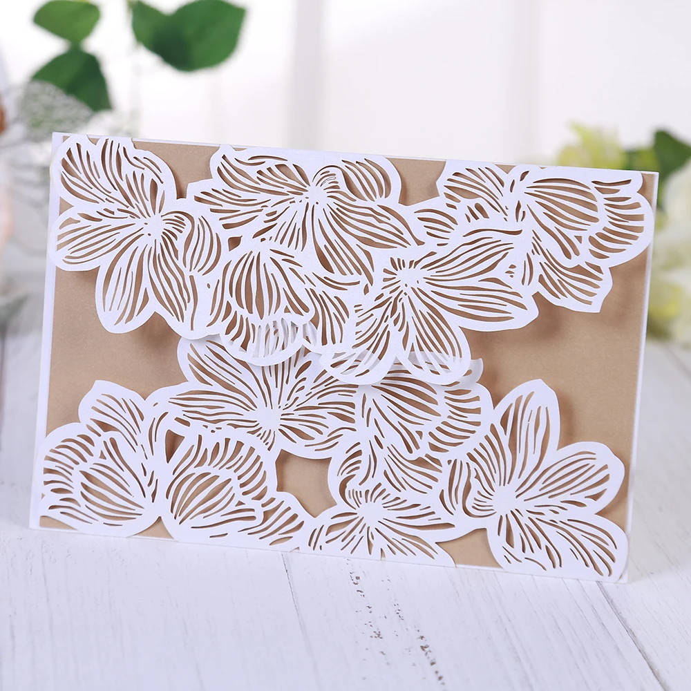  5 sets Laser Cut Wedding Invitations with Envelopes with Blank Printable Paper Wedding Bridal Showe - 4000427781271
