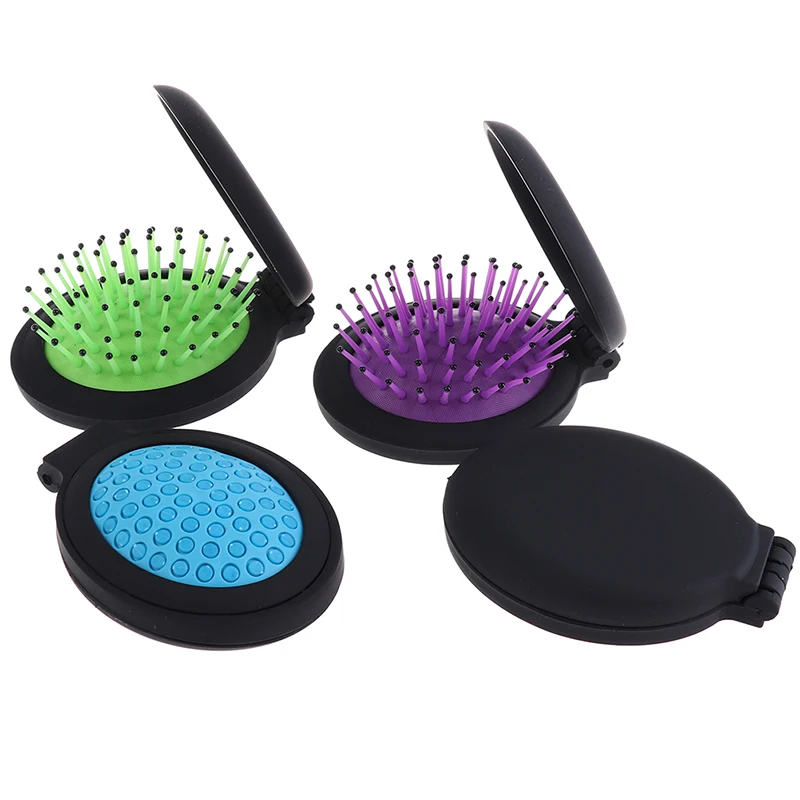NEW 1Pc Folding Airbag Massage Comb Girl Portable Mini Massage Round Travel Hair brush With Mirror Cute Anti-static Rainbow Comb