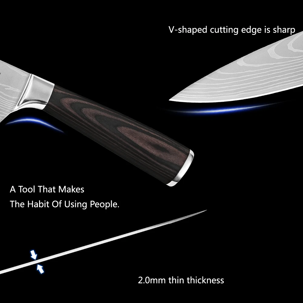 Кухонные ножи из нержавеющей стали, имитация Дамасского узора, нож шеф-повара, острый нож Santoku Nakiri, нож для нарезки, инструменты для приготовления пищи