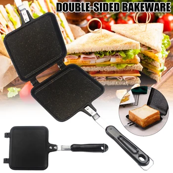 

Aluminum Alloy Double-Sided Frying Non-Stick Pan Foldable Baking Tray Household Sandwich Bread Toast Mold LAD-sale