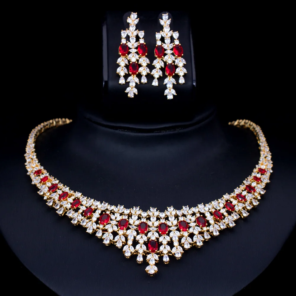 

BRIDE TALK Delicate Colourful Crystal Indian Bridal Necklace And Earrings Wedding Jewelry Sets Luxury AAA 2pcs Bride Accessories