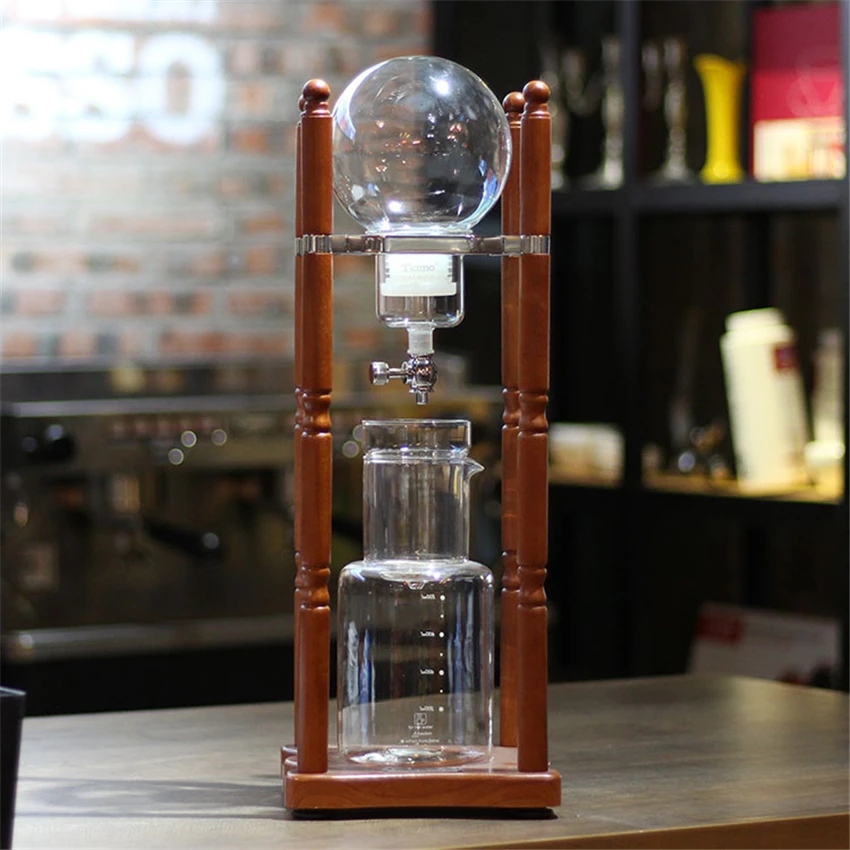 10 чашек холодный капельный метод заваривания льда сифон для кофе чайник стеклянный голландский пивоваренный аппарат для напитков кофе дома деревянный кофейник с воронкой инструмент