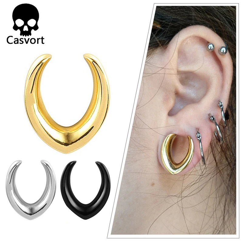 

Casvort 10pcs/lot Stainless Steel Saddle Ear Tunnel Plug Piercing Expander Stretchers Fashion Body Piercing Jewelry